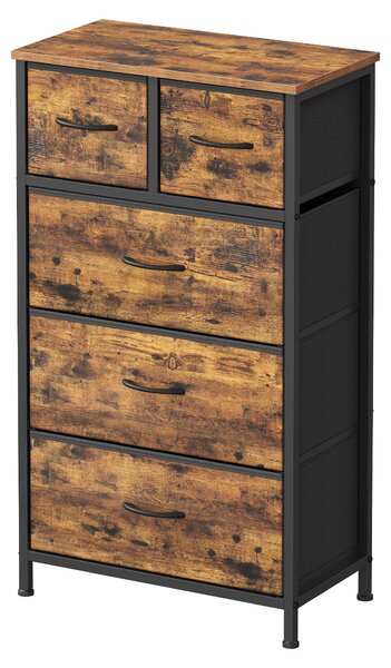 SONGMICS Komoda s 5 zásuvkami z látky, skříň do ložnice, ocelová konstrukce, rozměry 50,6 x 30 x 96,2 cm, rustikální hnědá barva