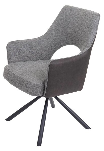 Sada 6 jídelních židlí HWC-K30, kuchyňská židle, křeslo, otočná automatická poloha, látka/textil MVG šedá-tmavě šedá