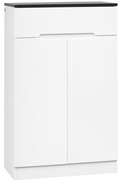 HOMCOM Slim botník pro až 12 párů bot do předsíní a chodeb s 3 nastavitelnými policemi a zásuvkou, lesklý bílý lamino, 60x32x100 cm | Aosom