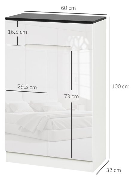 HOMCOM Slim botník pro až 12 párů bot do předsíní a chodeb s 3 nastavitelnými policemi a zásuvkou, lesklý bílý lamino, 60x32x100 cm | Aosom