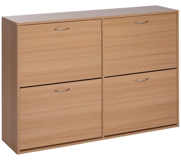HOMCOM Slim předsíňový botník s 4 skládacími dvířky, moderní úložný prostor pro 24 párů bot s nastavitelnými policemi, barva dřeva, 120x24x81cm | Aoso