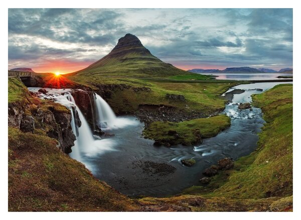 Skleněný obraz - Kirkjufell při západu slunce (70x50 cm)