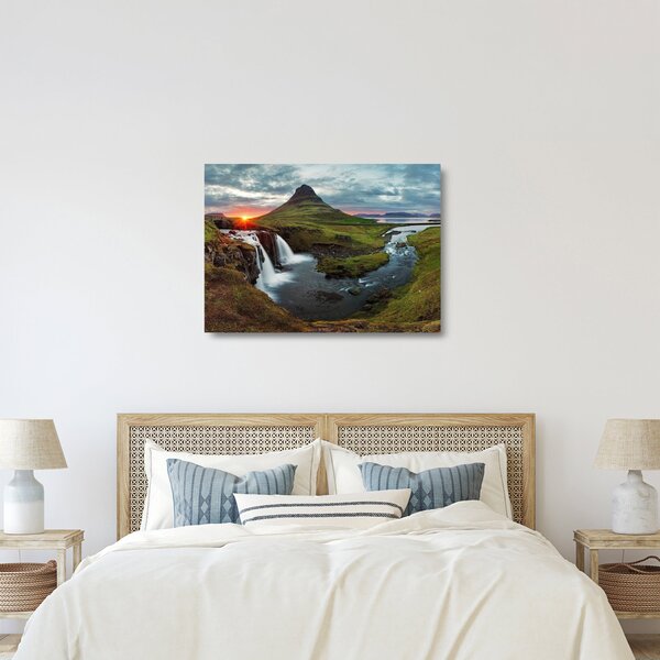 Skleněný obraz - Kirkjufell při západu slunce (70x50 cm)