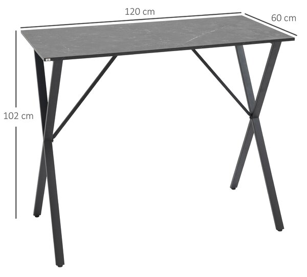 HOMCOM Moderní barová plocha v industriálním stylu, vysoký kuchyňský stůl s dřevem s mramorovým efektem a ocelí, 120 x 60 x 102 cm, černý | Aosom