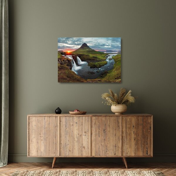 Skleněný obraz - Kirkjufell při západu slunce (70x50 cm)