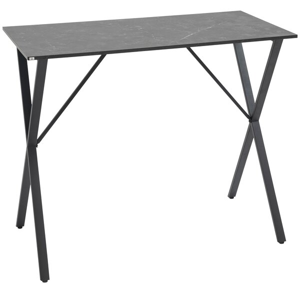 HOMCOM Moderní barová plocha v industriálním stylu, vysoký kuchyňský stůl s dřevem s mramorovým efektem a ocelí, 120 x 60 x 102 cm, černý | Aosom