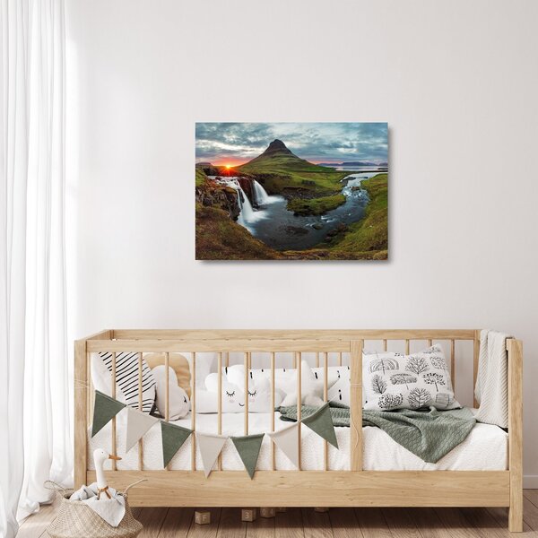 Skleněný obraz - Kirkjufell při západu slunce (70x50 cm)