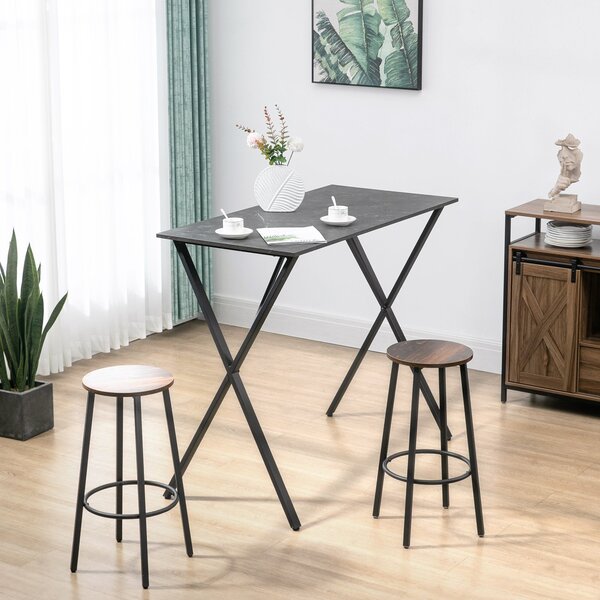 HOMCOM Moderní barová plocha v industriálním stylu, vysoký kuchyňský stůl s dřevem s mramorovým efektem a ocelí, 120 x 60 x 102 cm, černý | Aosom