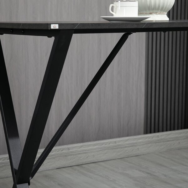 HOMCOM Moderní barová plocha v industriálním stylu, vysoký kuchyňský stůl s dřevem s mramorovým efektem a ocelí, 120 x 60 x 102 cm, černý | Aosom