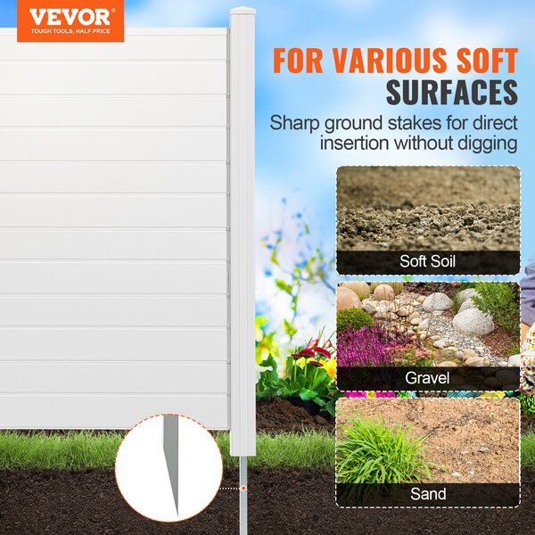VEVOR 3xPanels zahradní plot 122x122cm plot na ochranu soukromí PVC a pozinkovaný plech zemní hrot větrný plot kovové sloupky do 50 cm laťkový plot plot na ochranu soukromí ideální pro zařízení bazénu klimatizační systémy
