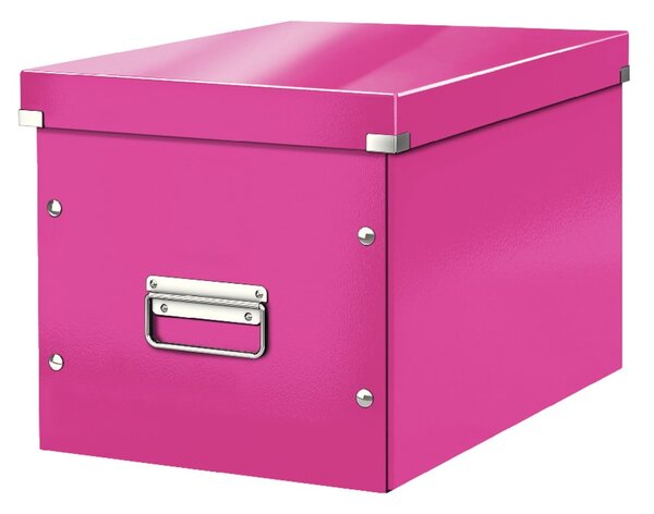 Růžový kartonový úložný box s víkem 32x36x31 cm Click&Store – Leitz