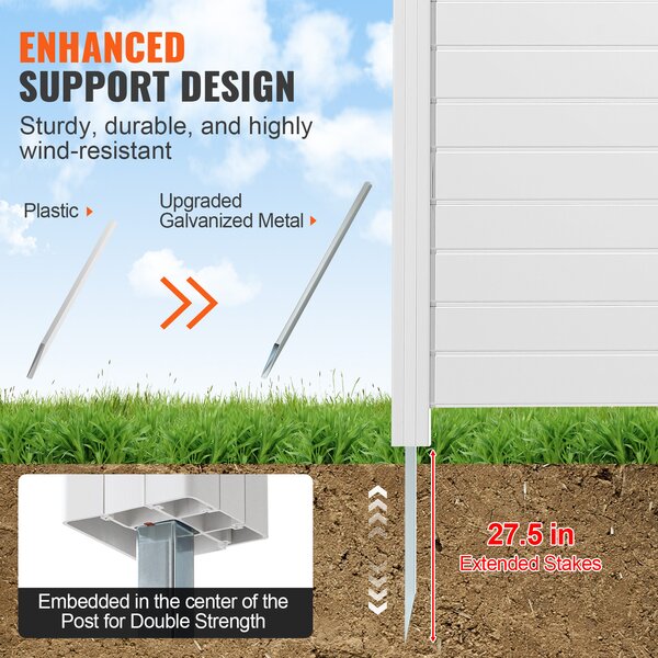 VEVOR 3xPanels zahradní plot 122x122cm plot na ochranu soukromí PVC a pozinkovaný plech zemní hrot větrný plot kovové sloupky do 50 cm laťkový plot plot na ochranu soukromí ideální pro zařízení bazénu klimatizační systémy