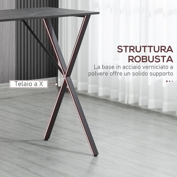 HOMCOM Moderní barová plocha v industriálním stylu, vysoký kuchyňský stůl s dřevem s mramorovým efektem a ocelí, 120 x 60 x 102 cm, černý | Aosom