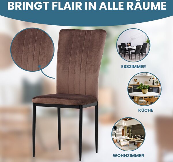Židle do jídelny Albatros se sametovým potahem sada 6 MODENA, hnědá - stylový vintage design, elegantní čalouněná židle k jídelnímu stolu - židle do kuchyně nebo jídelny s vysokou nosností