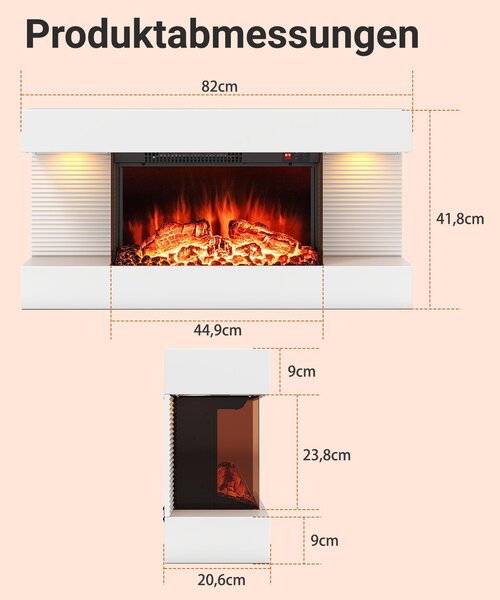 Elektrický krb COSTWAY 1500W/5000BTU, plovoucí nástěnný krb s vytápěním, boční LED světla, dálkové ovládání, 12 barev plamene, stojící krb 17 ℃-28 ℃ bílý