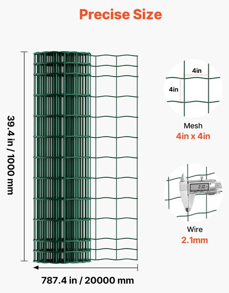 SucceBuy Zahradní plot, 1 x 20 m, drátěný plot (2,1 mm), pozinkovaný ocelový drátěný plot pro skot, prasata a ovce, vinylový plot pro výběhy zvířat, drátěná klec a zahradní ploty, zelený