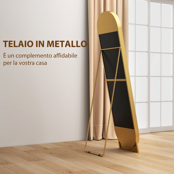 HOMCOM Vysoké Zrcadlo 40x150 cm, Moderní Vertikální Zrcadlo s Metalovým Rámem a Ochrannou Fólií proti Rozbíjení, Stojící nebo Montované na Zeď, do Lož