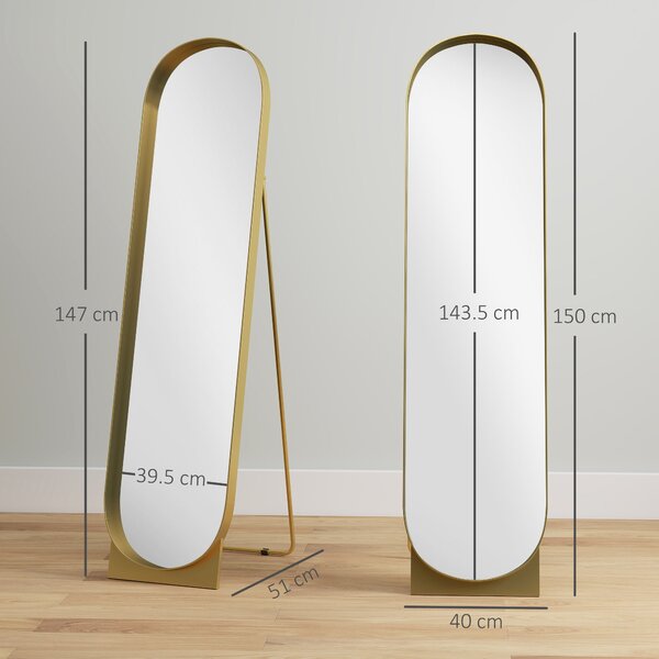 HOMCOM Vysoké Zrcadlo 40x150 cm, Moderní Vertikální Zrcadlo s Metalovým Rámem a Ochrannou Fólií proti Rozbíjení, Stojící nebo Montované na Zeď, do Lož