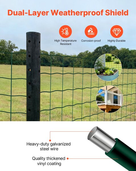 SucceBuy Zahradní plot, 1 x 20 m, drátěný plot (2,1 mm), pozinkovaný ocelový drátěný plot pro skot, prasata a ovce, vinylový plot pro výběhy zvířat, drátěná klec a zahradní ploty, zelený
