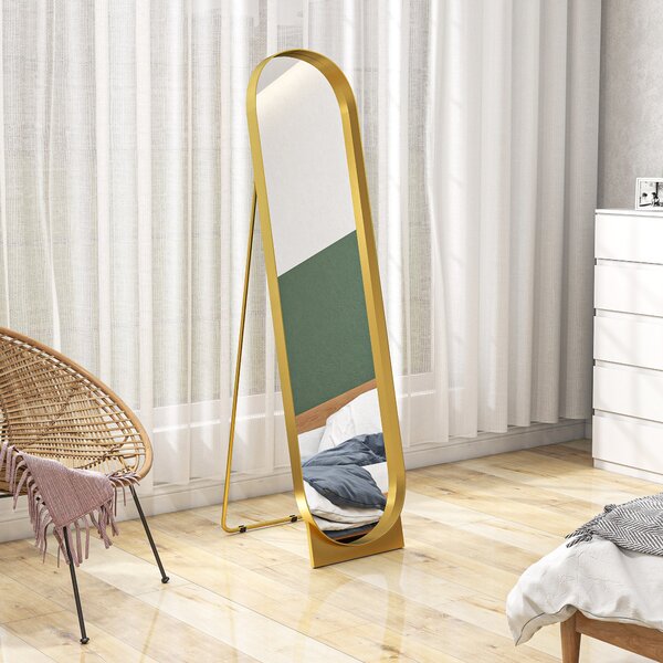 HOMCOM Vysoké Zrcadlo 40x150 cm, Moderní Vertikální Zrcadlo s Metalovým Rámem a Ochrannou Fólií proti Rozbíjení, Stojící nebo Montované na Zeď, do Lož