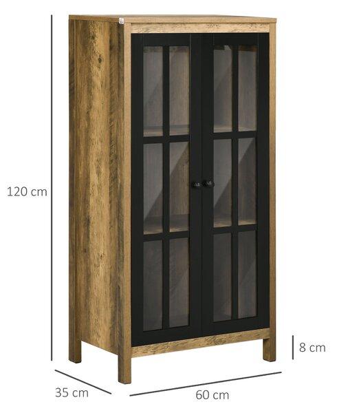 HOMCOM Moderní skleněný sekretář se 2 dveřmi, skříň do obývacího pokoje, 60x35x120cm, hnědá | Aosom