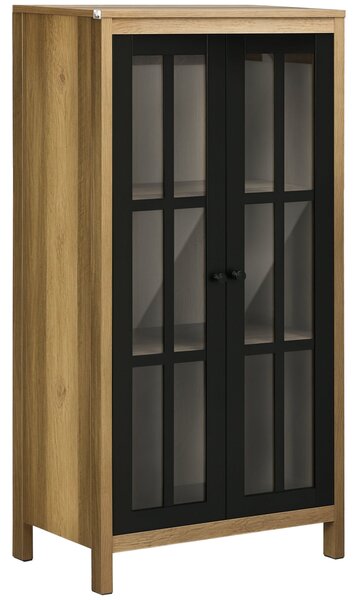 HOMCOM Moderní skleněný sekretář se 2 dveřmi, skříň do obývacího pokoje, 60x35x120cm, hnědá | Aosom