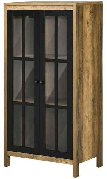 HOMCOM Moderní skleněný sekretář se 2 dveřmi, skříň do obývacího pokoje, 60x35x120cm, hnědá | Aosom