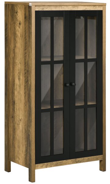 HOMCOM Moderní skleněný sekretář se 2 dveřmi, skříň do obývacího pokoje, 60x35x120cm, hnědá | Aosom