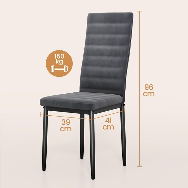 Sada 4 jídelních židlí Bealife TB40 - ergonomické opěradlo, sametový potah ve světle šedé/tmavě šedé barvě | Moderní design