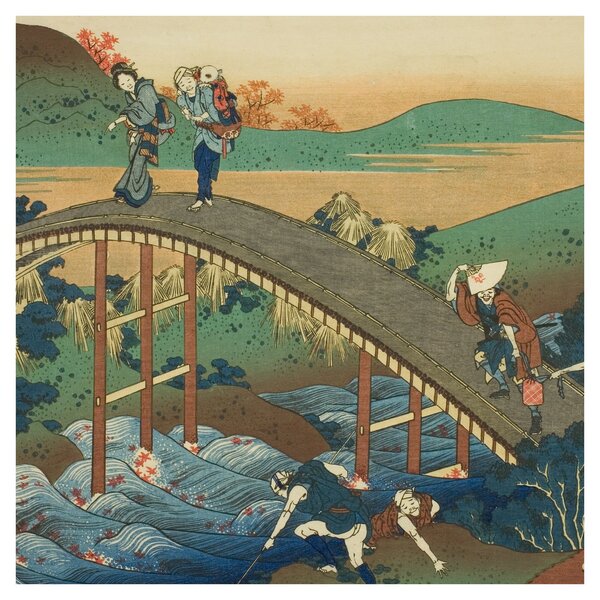 Obraz - Katsushika Hokusai, Ariwara no Narihirafrom the series One Hundred, Poems Explained by the Nurse (Hyakunin isshu uba ga etoki), reprodukce (30x30 cm)