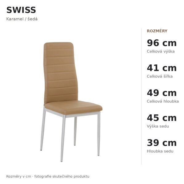 Jídelní židle SWISS - ekokůže, karamel / šedá
