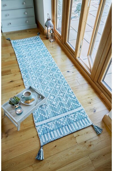Béžovo-modrý bavlněný běhoun Flair Rugs Leela, 60 x 200 cm
