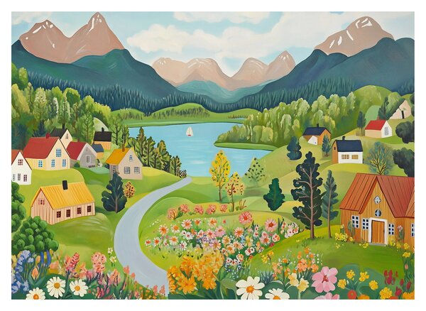Obraz - Vesnice v horách (70x50 cm)