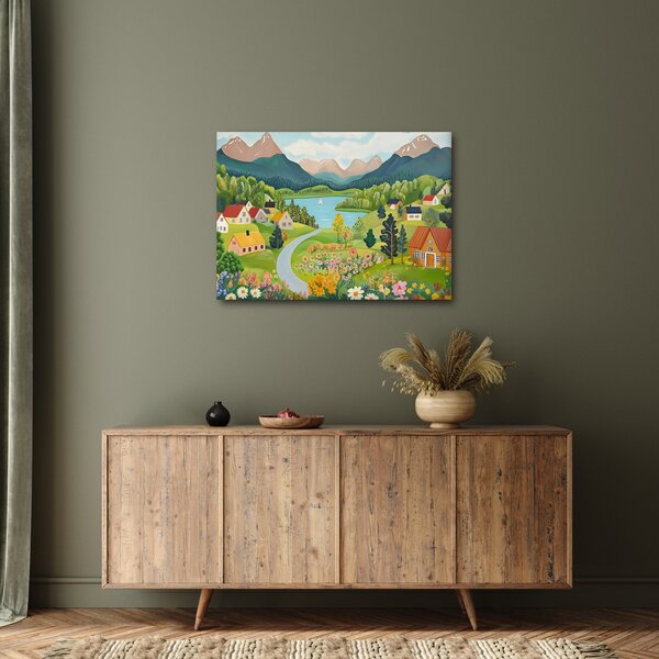 Obraz - Vesnice v horách (70x50 cm)