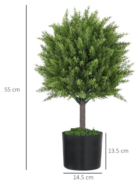 Umělý cedrový strom HOMCOM, UV odolná umělá rostlina s květináčem, dekorace do interiéru i exteriéru, výška 55 cm, zelená | Aosom