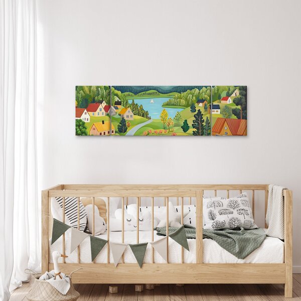 Obraz - Vesnice v horách (170x50 cm)