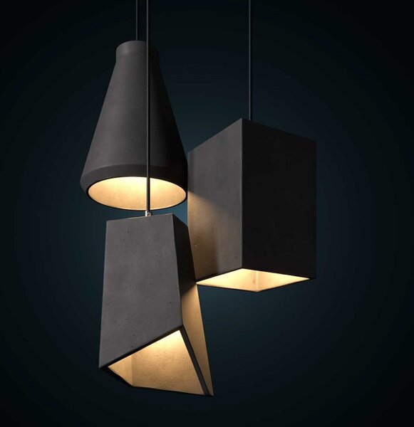Creative cables Betonové stínidlo Prisma pro závěsné lampy s kabelovou svorkou a objímkou E27 Barva komponentu: Tmavý beton