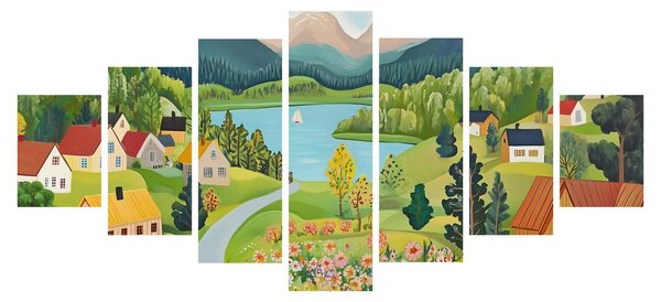 Obraz - Vesnice v horách (210x100 cm)