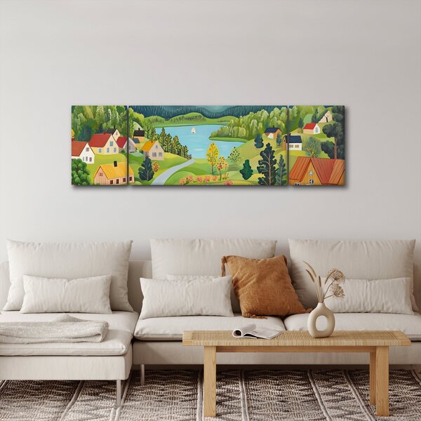 Obraz - Vesnice v horách (170x50 cm)