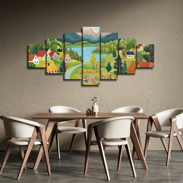 Obraz - Vesnice v horách (210x100 cm)