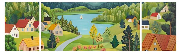 Obraz - Vesnice v horách (170x50 cm)