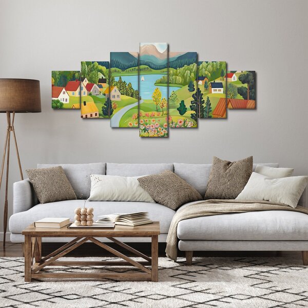 Obraz - Vesnice v horách (210x100 cm)
