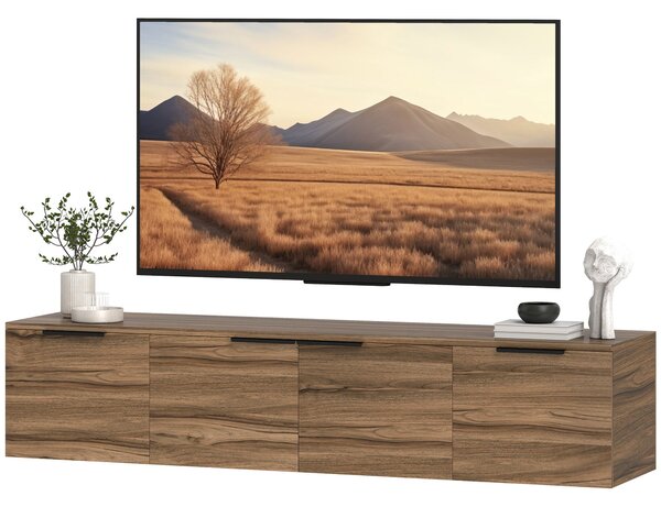 HOMCOM Nástěnný Stojan na TV pro 65" Televize, TV Skříňka se 3 Skříňkami a Odnímatelnými Poličkami, do Obývacího Pokoj, Ložnice a Lounge, 150x35x32 cm