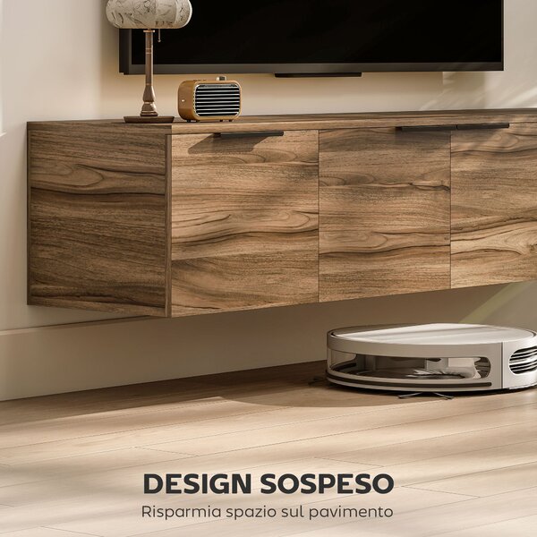 HOMCOM Nástěnný Stojan na TV pro 65" Televize, TV Skříňka se 3 Skříňkami a Odnímatelnými Poličkami, do Obývacího Pokoj, Ložnice a Lounge, 150x35x32 cm