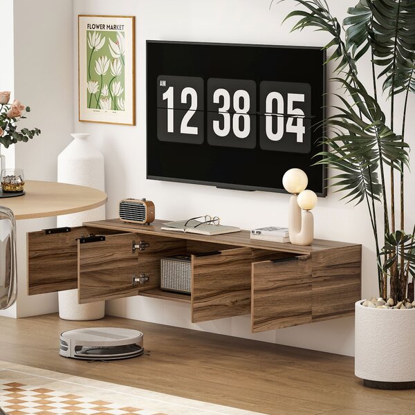 HOMCOM Nástěnný Stojan na TV pro 65" Televize, TV Skříňka se 3 Skříňkami a Odnímatelnými Poličkami, do Obývacího Pokoj, Ložnice a Lounge, 150x35x32 cm