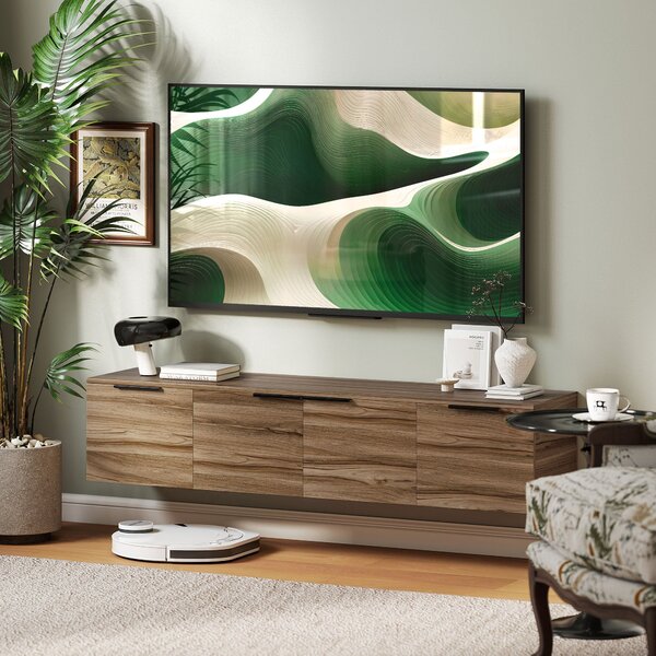 HOMCOM Nástěnný Stojan na TV pro 65" Televize, TV Skříňka se 3 Skříňkami a Odnímatelnými Poličkami, do Obývacího Pokoj, Ložnice a Lounge, 150x35x32 cm