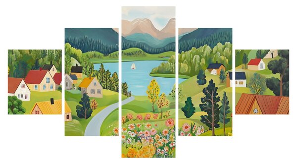 Obraz - Vesnice v horách (125x70 cm)