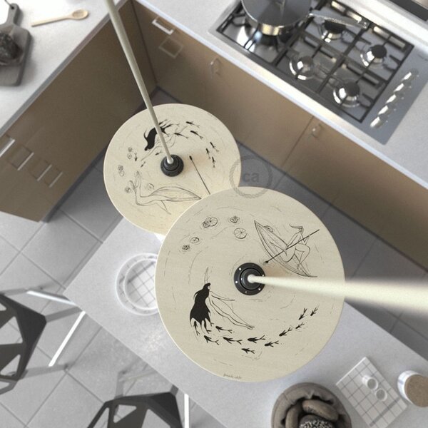 Creative cables Dřevěné oboustranné ilustrované stínidlo Ufo od různých umělců, ⌀ 33 cm Barva komponentu: Carolina Zuniga