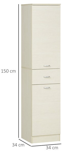 HOMCOM Dřevěná Koupelnová Skříňka se 2 Skříňkami, Centrálním Šuplíkem a Nastavitelnými Policemi, 34x34x150cm, Dřevěná Barva | Aosom