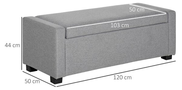 HOMCOM Úložná lavička, čalouněná lavička se skladovacím prostorem, lavička na konec postele, moderní design, plast, šedá tkanina, vícúčelová, 120x50x4